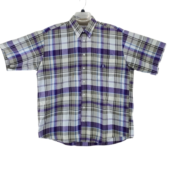 Cinch Shirt Mens L Plaid Multicolor Button Down SS Pocket Purple White Normcore - Picture 1 of 12